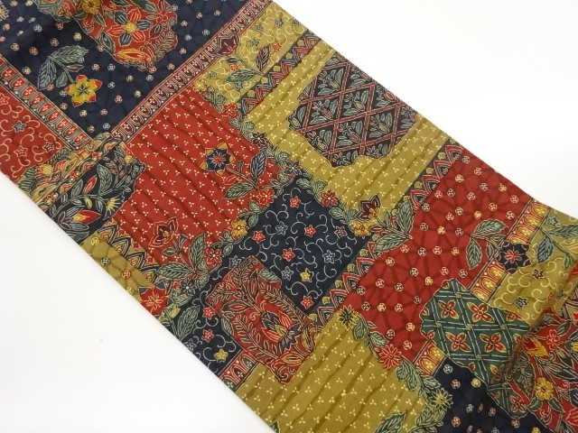 JAPANESE KIMONO / TSUMUGI ABSTRACT FLORAL PATTERN WOVEN NAGOYA OBI